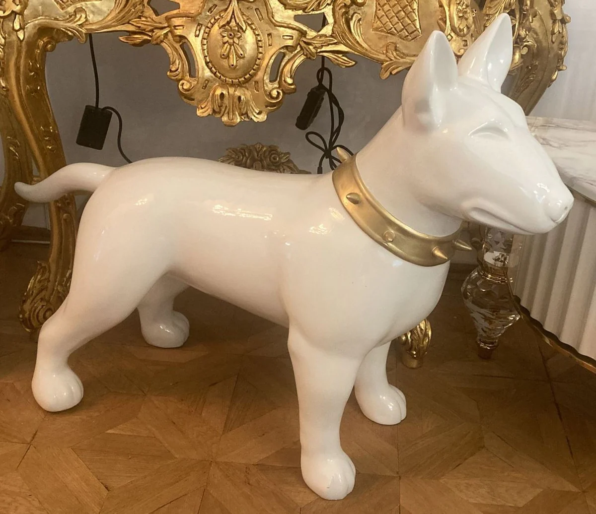 Casa Padrino figura decorativa XXL perro blanco / oro 116 cm - Escultura decorativa de jard¨ªn