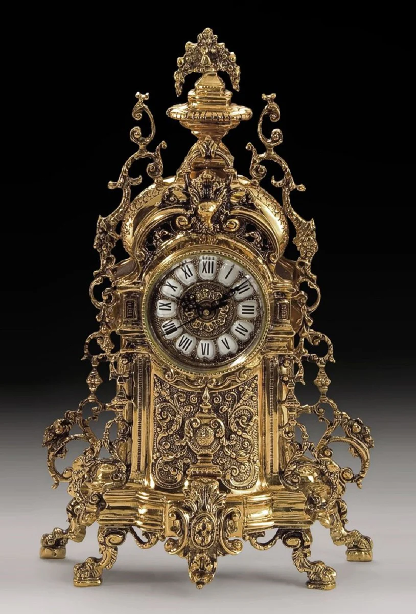 Casa Padrino reloj de mesa barroco de lujo oro 30 x A. 49 cm - Reloj de bronce hecho a mano estilo barroco - Reloj de escritorio barroco - Decoracion escritorio barroco - Accesorios barrocos