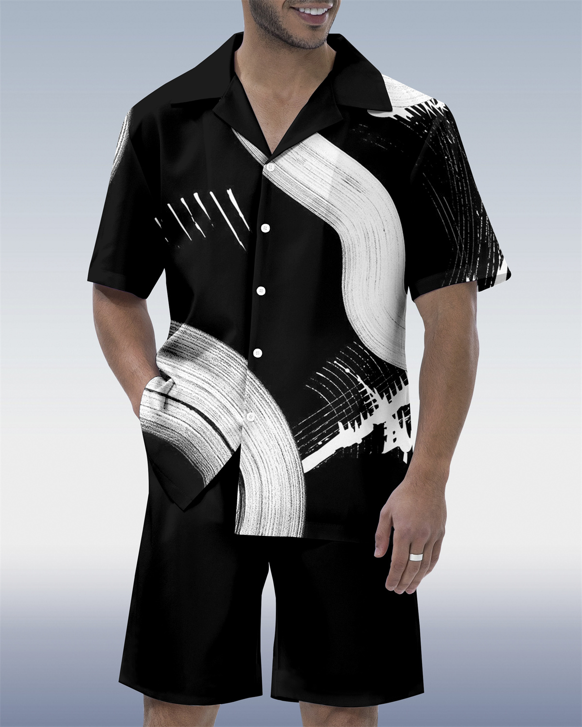 Suitmens Men's Geometric Abstract Art Short Sleeve Shirt Set 211