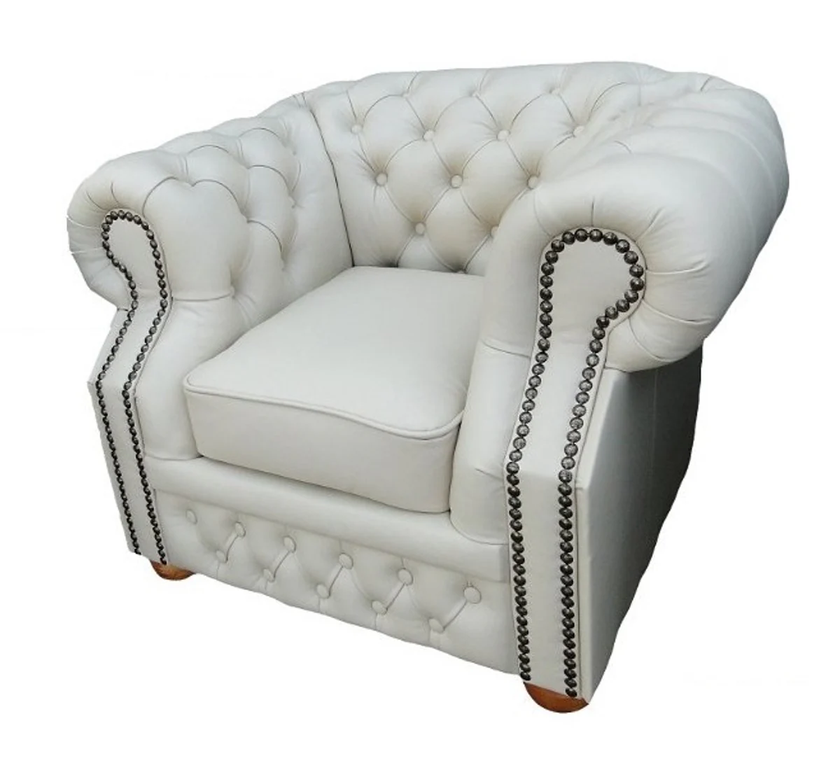 Casa Padrino Sill¨®n de Cuero Genuino Blanco 120 x 90 x H. 78 cm - Muebles Chesterfield