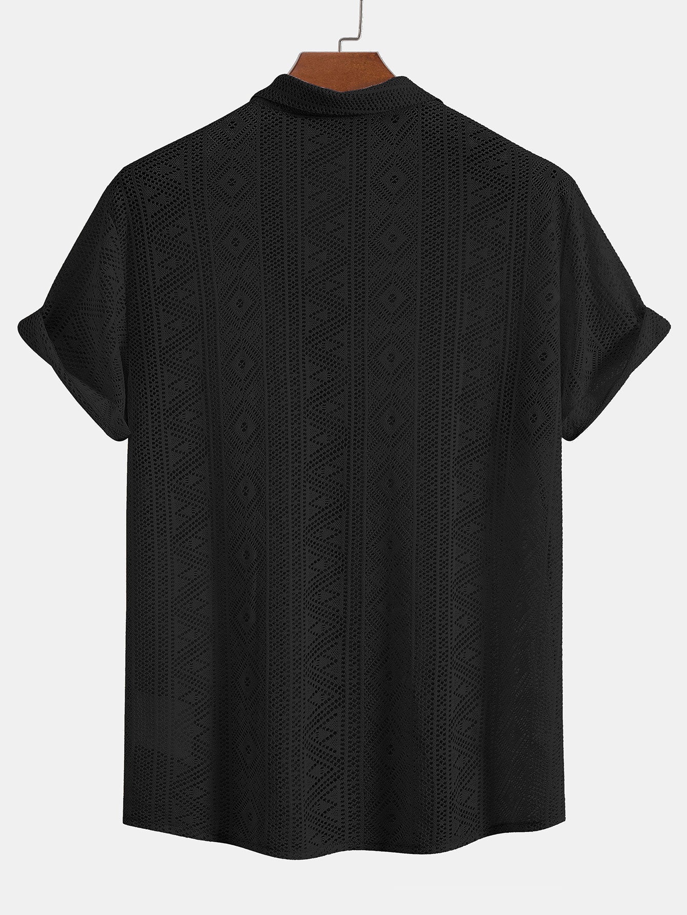 Short Sleeve Geometry Textured Cuban Shirt