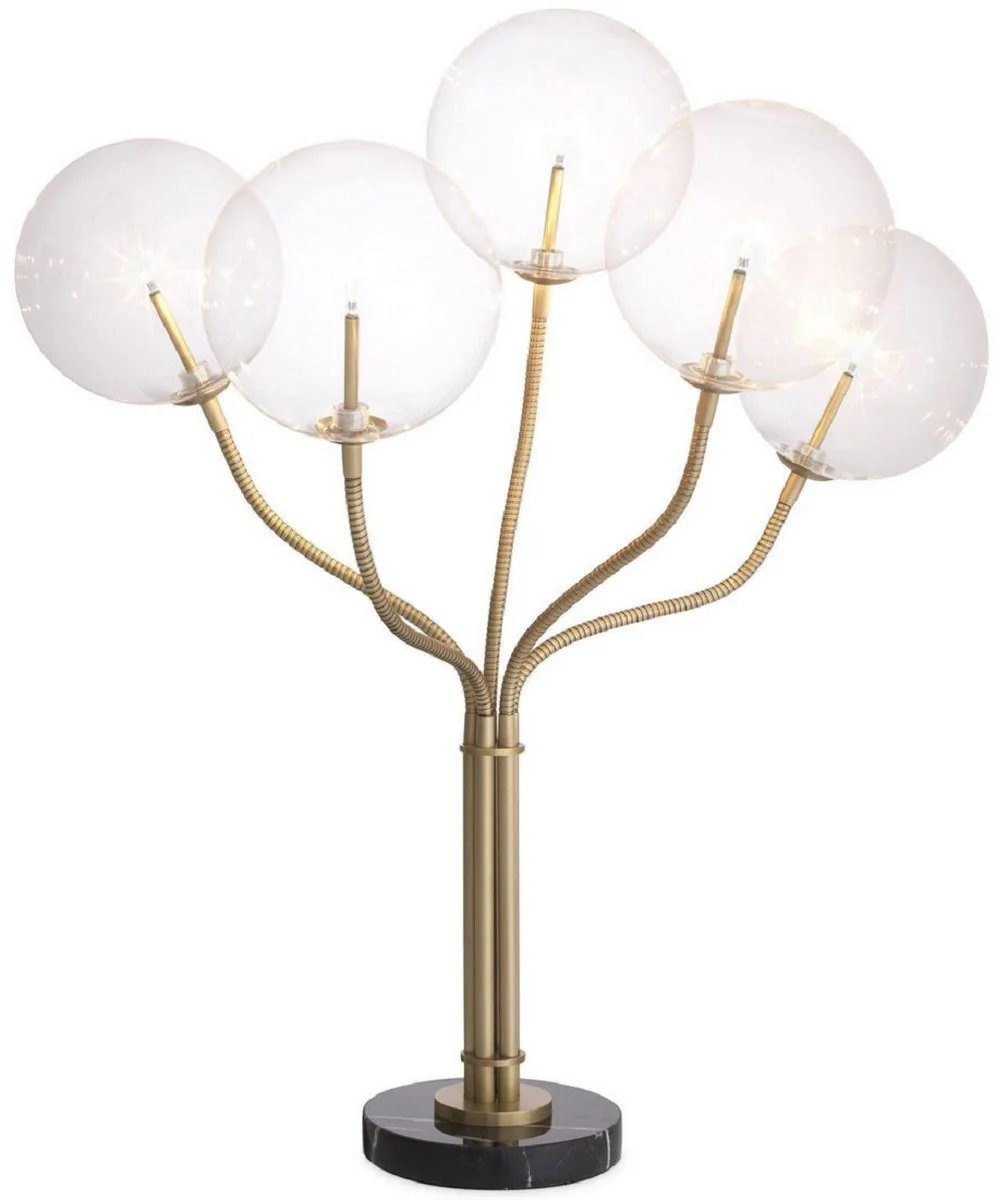 Casa Padrino lámpara de mesa halógena de lujo latón antiguo / negro Ø 55 x A. 80 cm - Lámpara de mesa de metal regulable con pantallas redondas de vidrio y base de mármol - Colección de Lujo