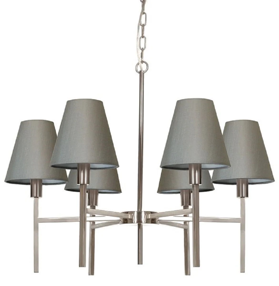 Casa Padrino lámpara de araña de lujo plata / gris Ø 67,8 x A. 44,5 cm - Lámpara de araña redonda de metal con pantallas - Araña de salón - Iluminación de lujo - Muebles de lujo - Interior de lujo