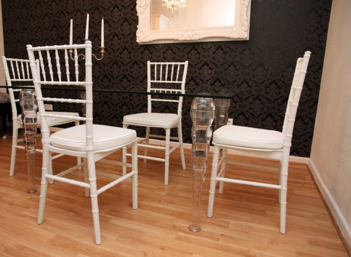 Designer Acrylic Dining Set Black / White - Ghost Chair Table - polycarbonate furniture - a table and 4 chairs - Casa Padrino