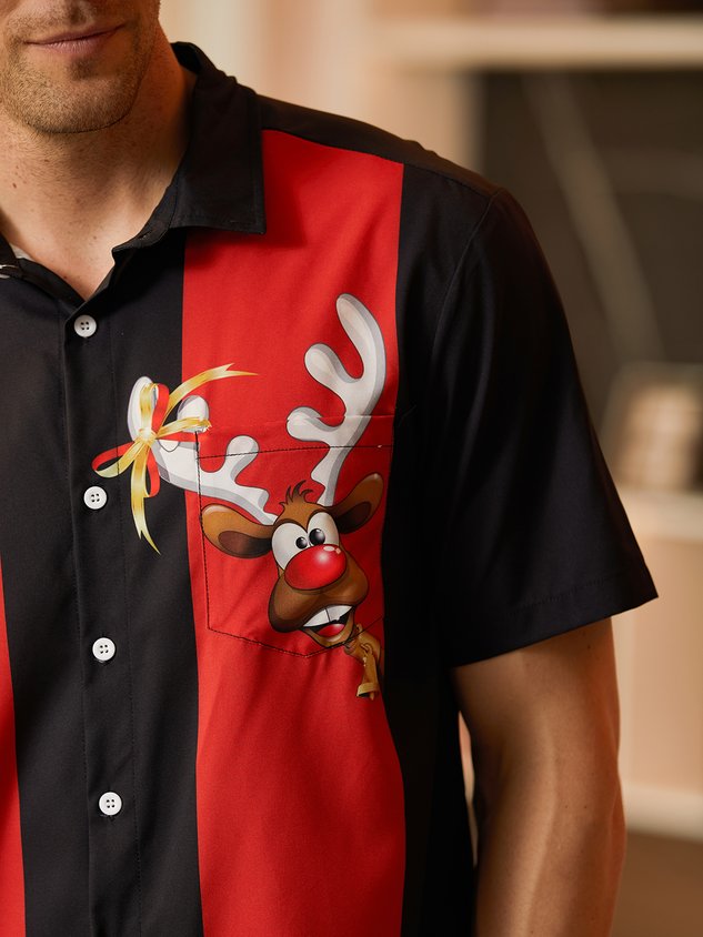 Men's Christmas Print Casual Breathable Hawaiian Short Sleeve Shirt