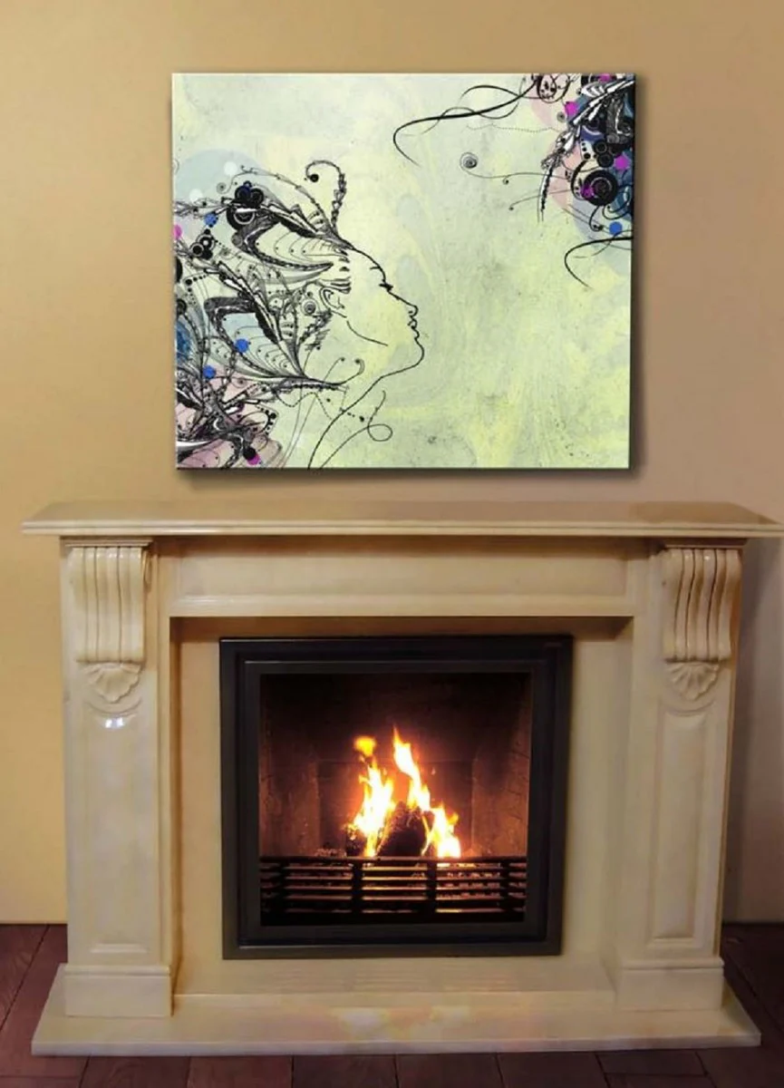 Casa Padrino chimenea el¨¦ctrica barroco de lujo crema 140 x 30 x A. 110 cm - Chimenea decorativa de sal¨®n con mando a distancia - Muebles de sal¨®n estilo barroco - Chimeneas el¨¦ctricas barrocos