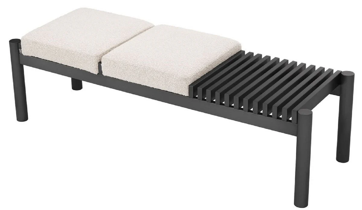 Casa Padrino banco de lujo crema / bronce 140 x 44 x A. 45 cm - Banco acolchado de acero inoxidable - Muebles de Sala de Estar - Muebles de Hotel - Colecci¨®n de Lujo