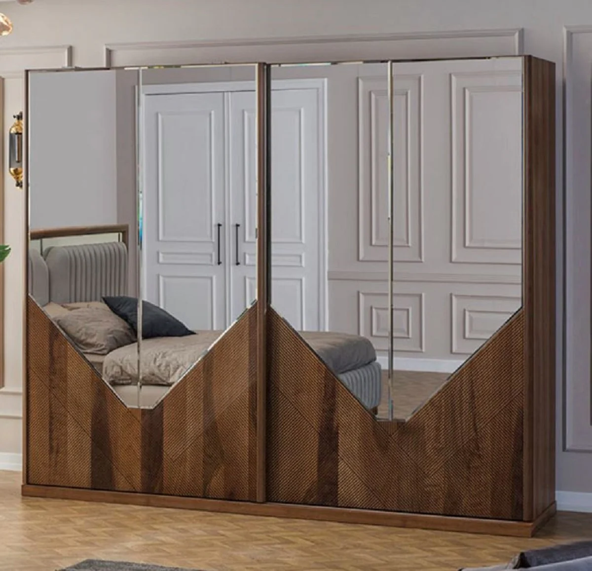 Casa Padrino armario de dormitorio de lujo marr¨®n 260 x 68 x A. 220 cm - Armario de madera maciza moderno con 2 puertas correderas - Muebles de dormitorio de lujo