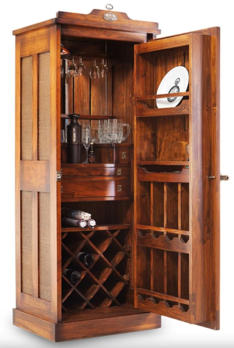 Casa Padrino armario bar estilo vintage de lujo marrón 69,5 x 52 x A. 178,5 cm - Armario del vino de madera maciza - Mueble bar de estilo vintage - Mueble bar de lujo - Mueble bar de madera maciza