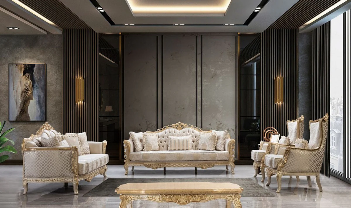 Casa Padrino mesa de centro barroco de lujo oro antiguo / blanco 120 cm - Muebles de sal¨®n de estilo barroco