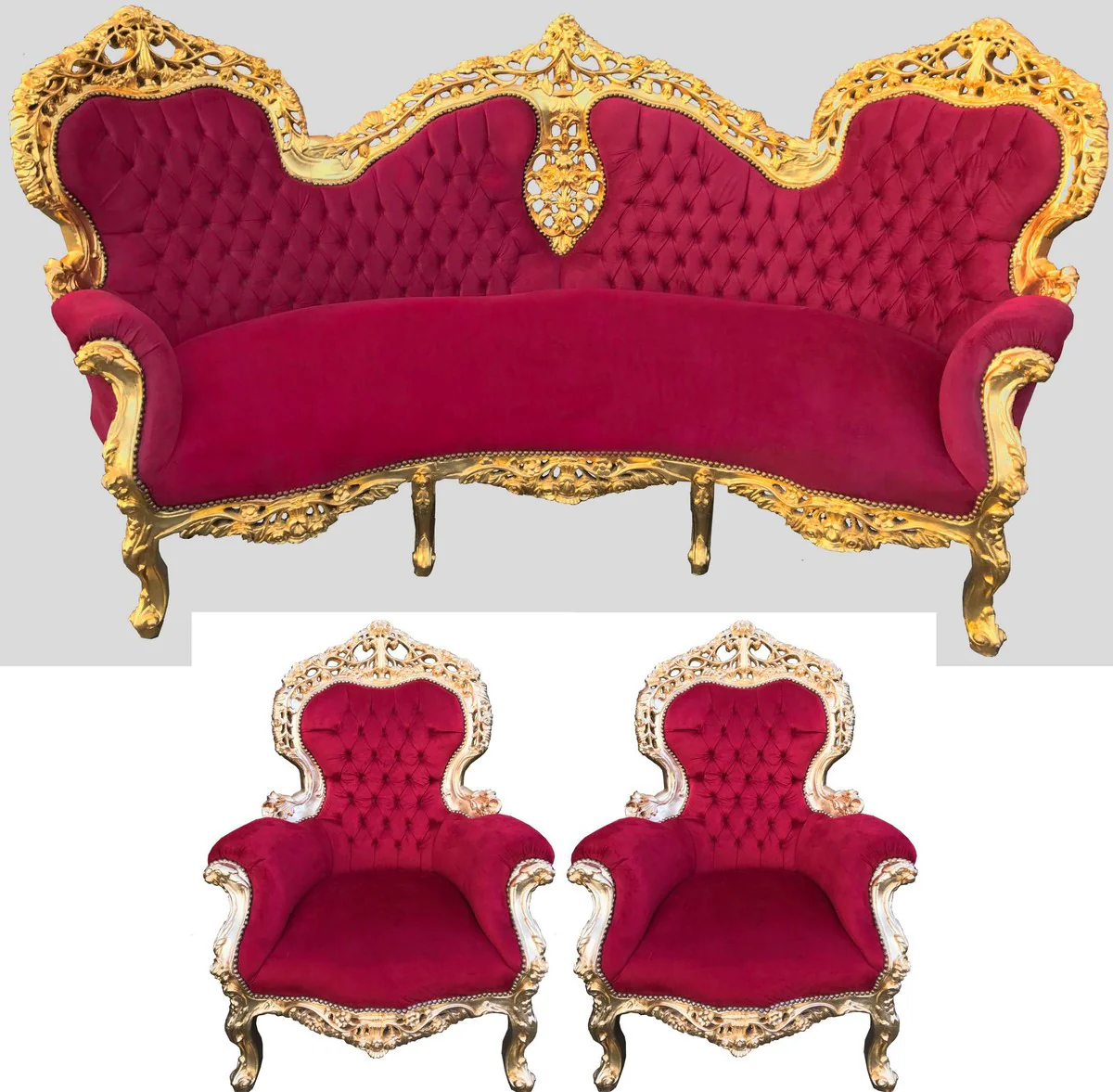 Conjunto de sof¨¢s barrocos patr¨®n burdeos / oro + 2 sillones - sal¨®n barroco