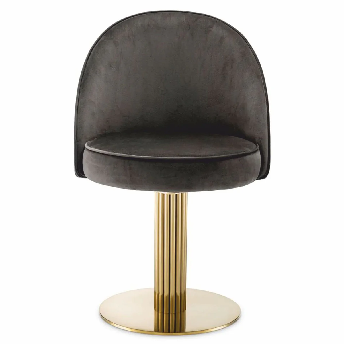 Casa Padrino Silla de Comedor de Lujo Gris / Latón - Al. 85 cm - Silla Giratoria - Muebles de Comedor