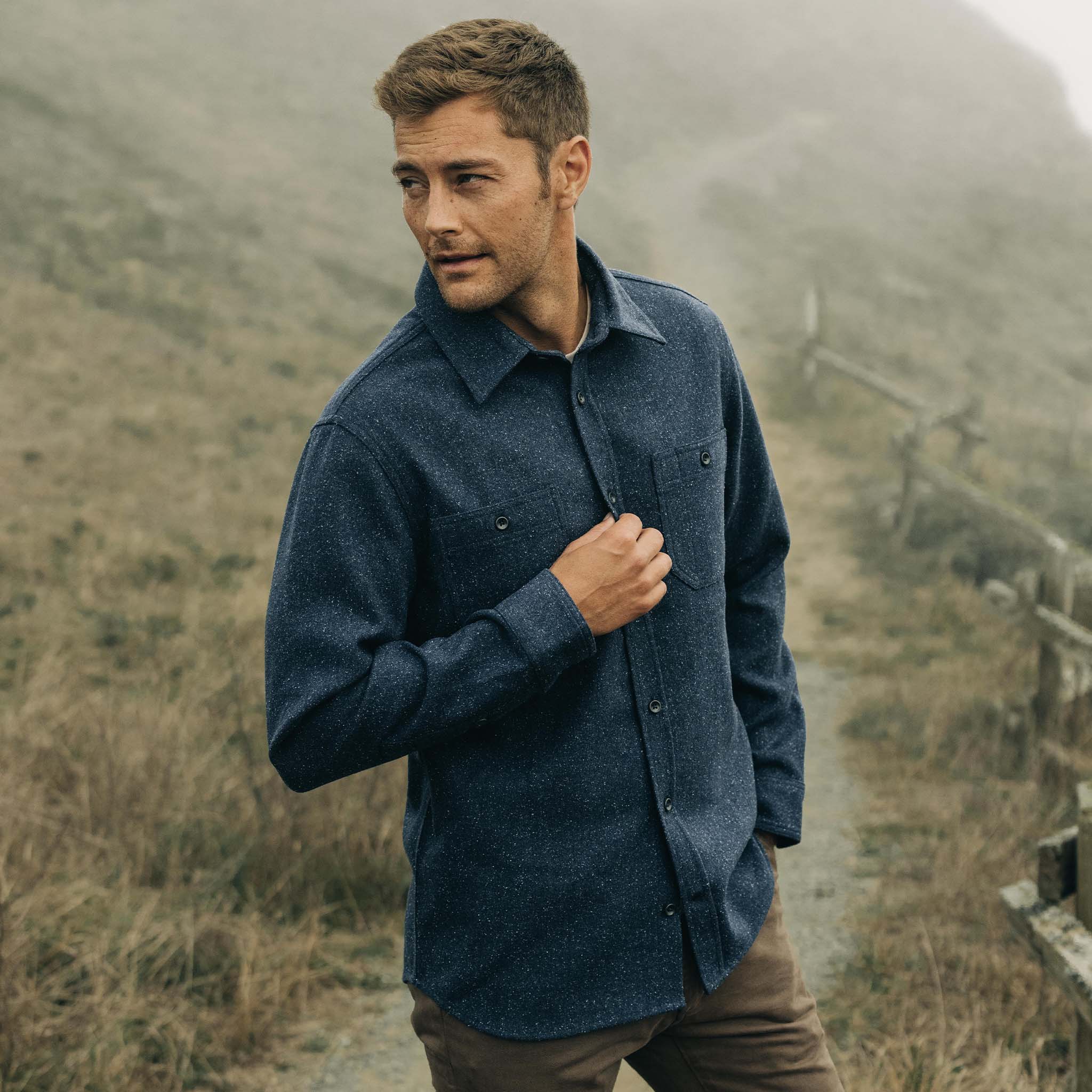 The Utility Shirt in Navy Donegal Wool