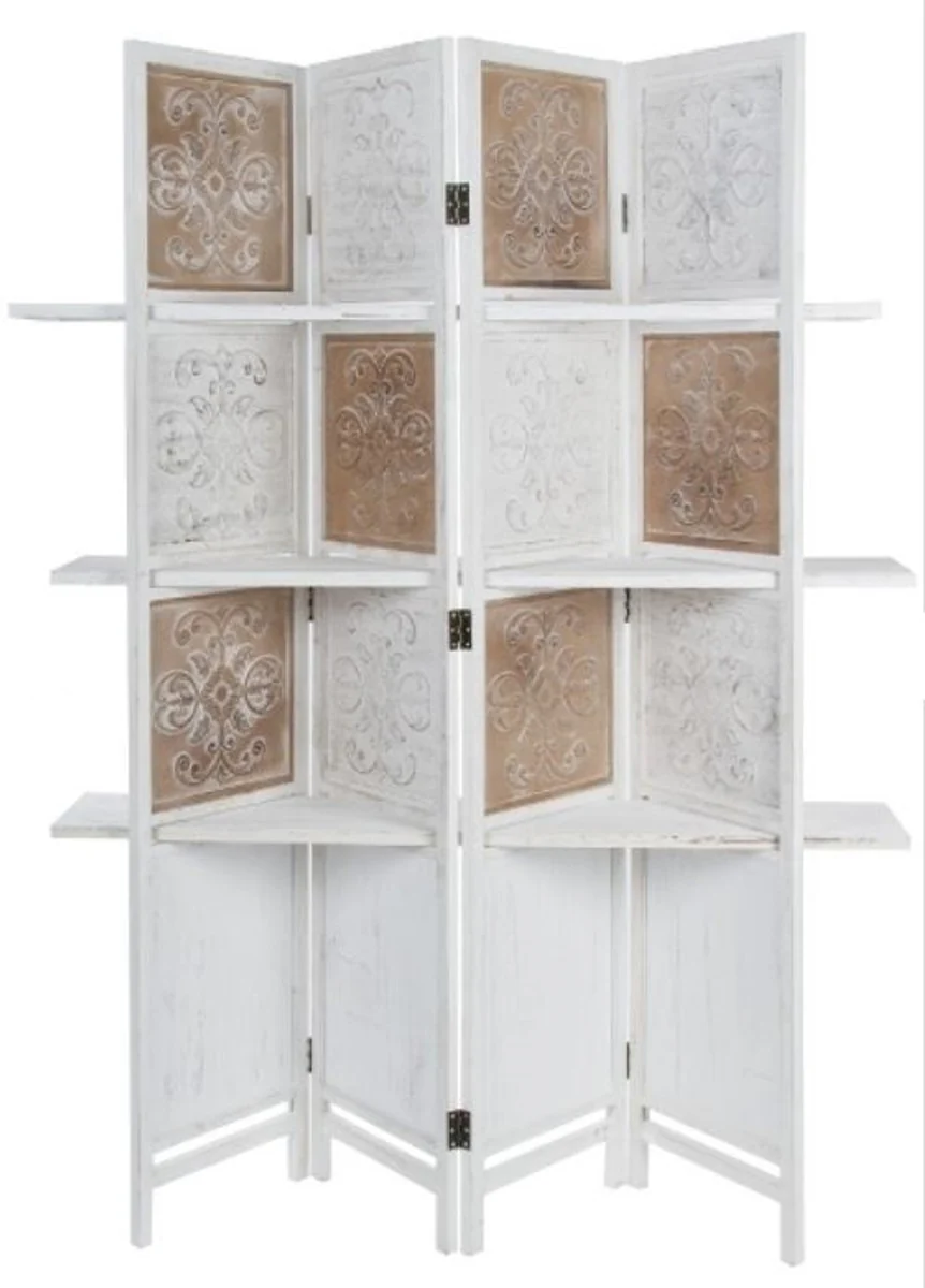 Casa Padrino divisor de habitaci¨®n de estilo country con 3 estantes de color blanco / marr¨®n antiguo 155 x 2 x H. 181 cm - Pantalla de Privacidad Shabby Chic