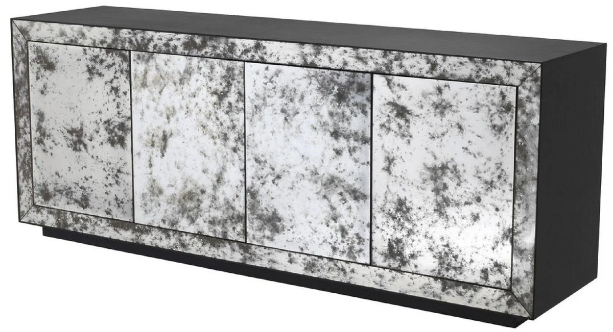 Casa Padrino aparador de lujo gris antracita / vidrio espejo antiguo 200 x 49,5 x A. 79 cm - Armario de madera maciza con 4 puertas de espejo - Calidad de Lujo