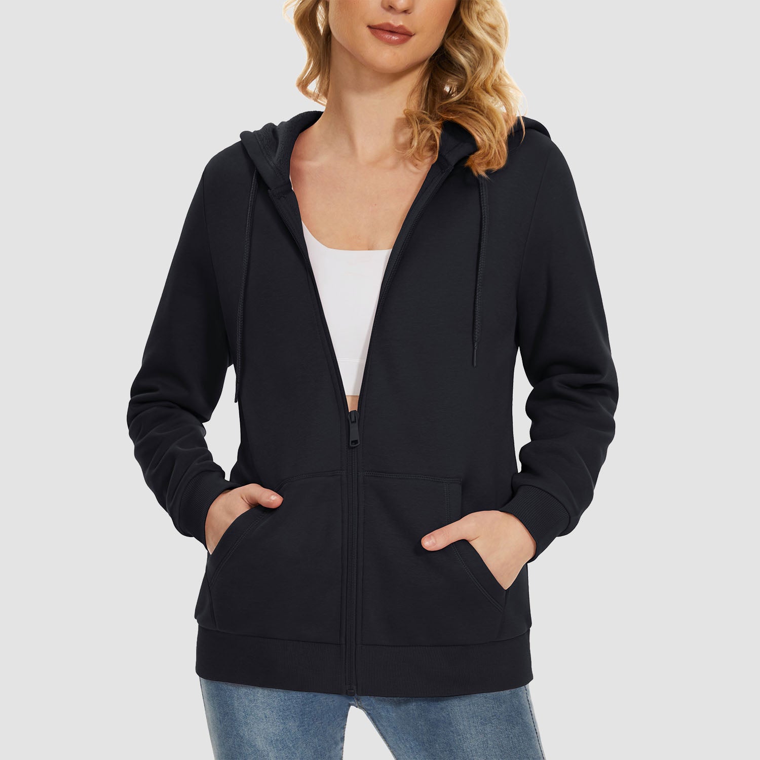 Women's Jacket Fleece Lining Hoodie Jacket Full Zip Up Casual Coat with Pockets