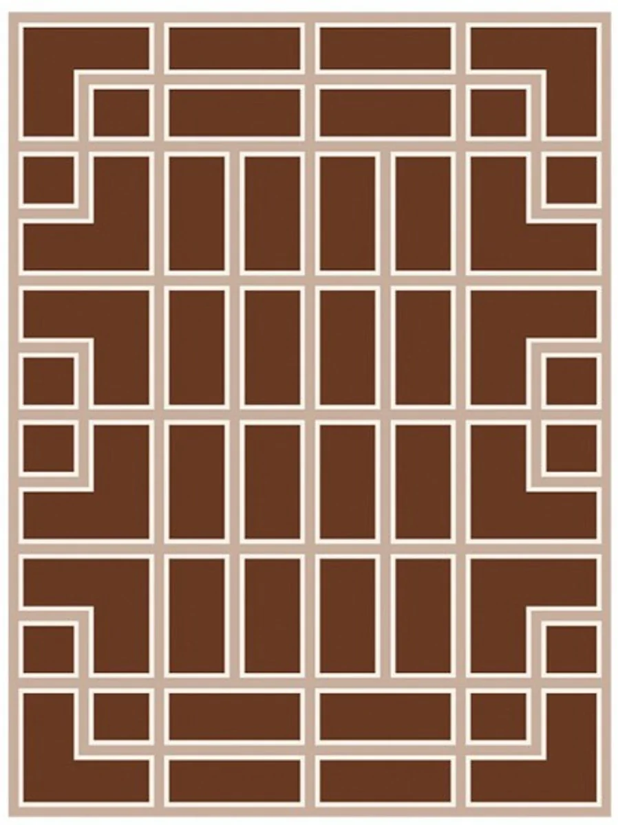 Beautiful luxury carpet made from 100% New Zealand wool with meander pattern, Brown / Cream, silky smooth, 300 x 400 cm - High quality