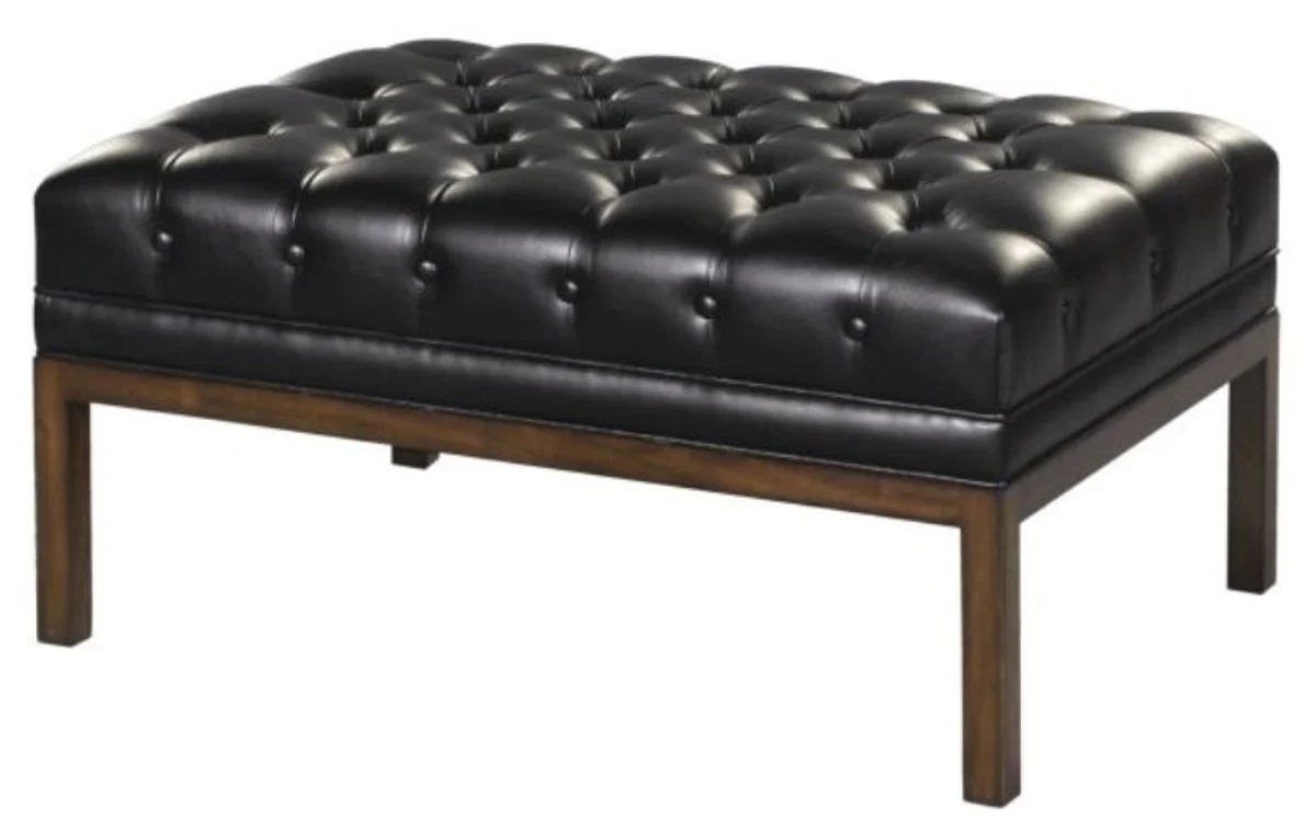 Cuero Genuino Otomano de Chesterfield Casa Padrino Negro / Marr¨®n 80 x 59 x H. 40 cm - Mobiliario de Hotel