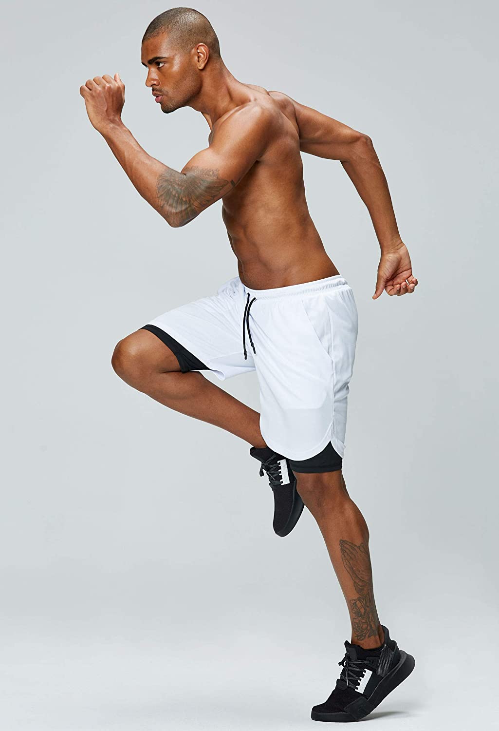 Men's 2 in 1 Running Shorts Gym Workout Quick Dry Mens Shorts with Phone Pocket