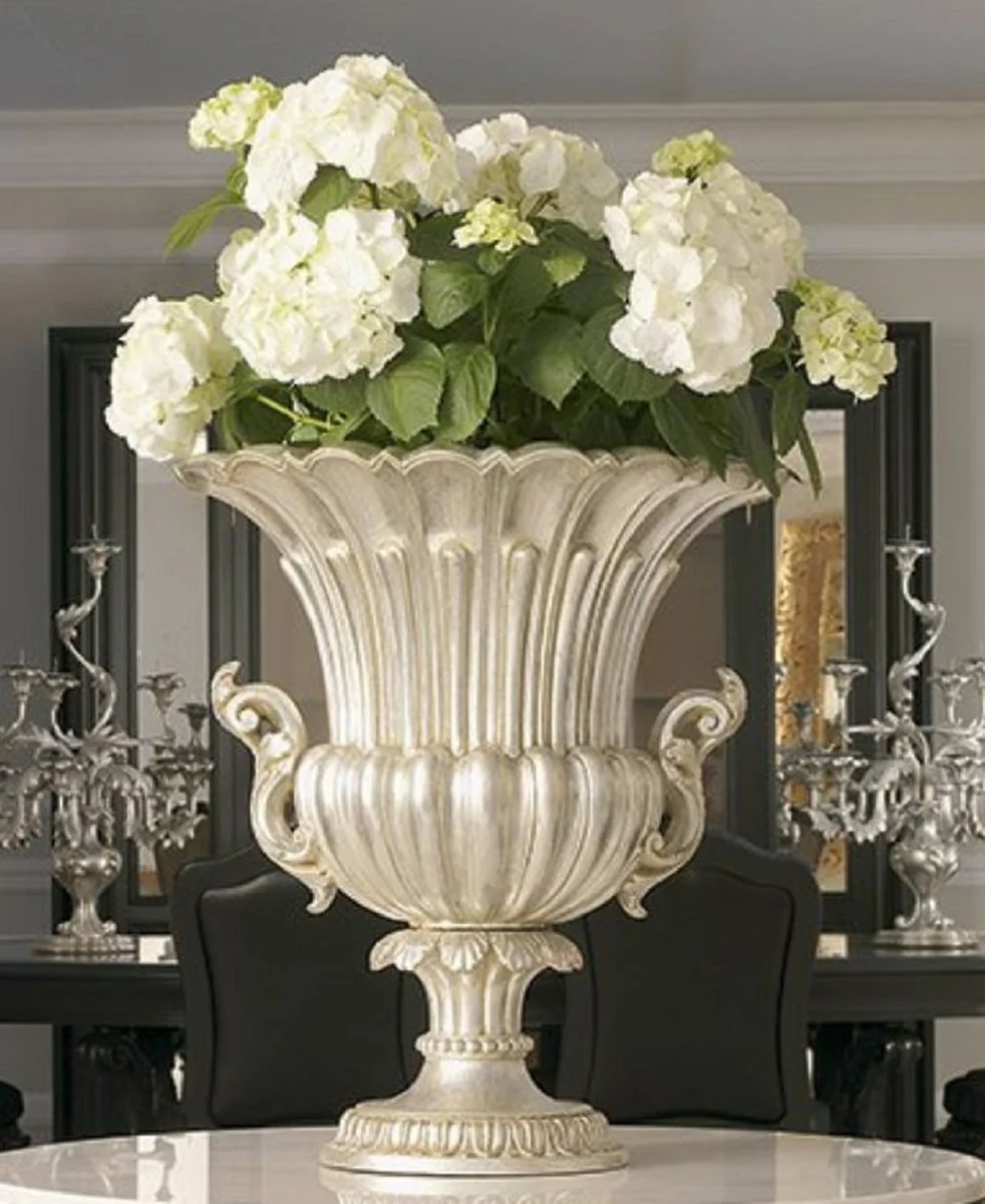 Casa Padrino Jarrón Decorativo Barroco de Lujo Plata Antigua - Magnífico Jarrón de Madera Maciza Estilo Barroco - Accesorios Decorativos Barrocos - Calidad de Lujo - Hecho en Italia