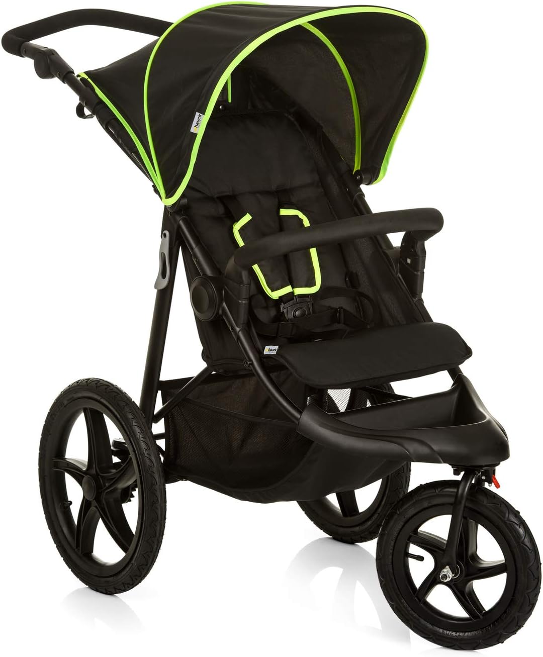 Hauck Runner, Silla de Paseo con 3 Ruedas Neumaticas, desde el Nacimiento hasta 25kg, Compacto, Carrito Plegable Bebe, Ruedas Giratorias XL con Camara de Aire, Capota UV 50+, Negro/Amarillo Neón