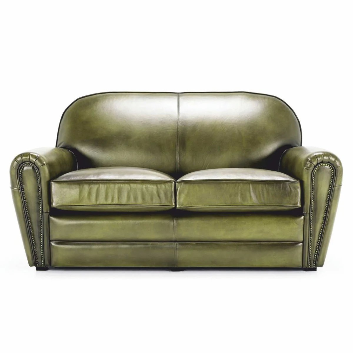 Casa Padrino sof¨¢ de cuero de lujo verde / negro 190 cm - Muebles de cuero genuino