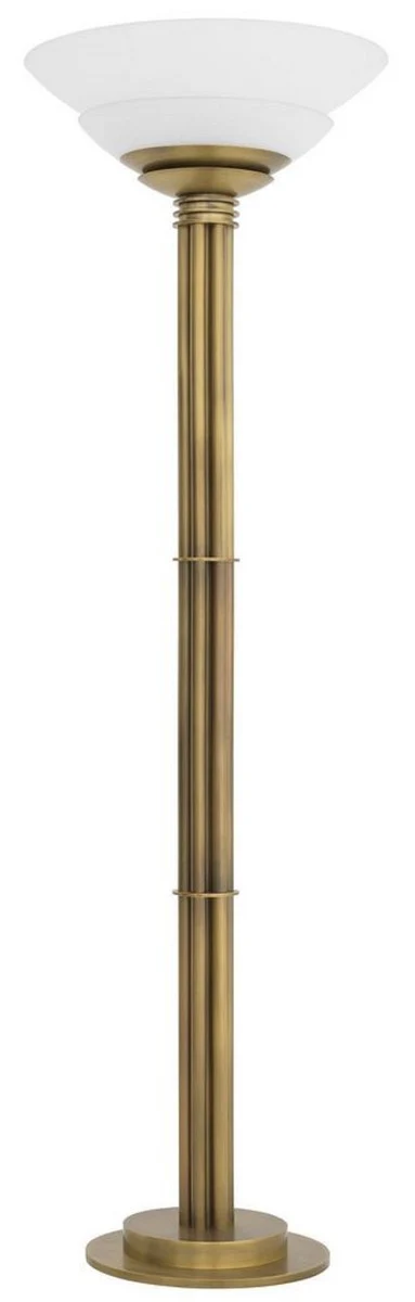 Casa Padrino lámpara de pie de lujo latón antiguo / blanco Ø 60 x A. 195 cm - Lámpara de pie redonda de metal con pantalla de vidrio - Colección de Lujo