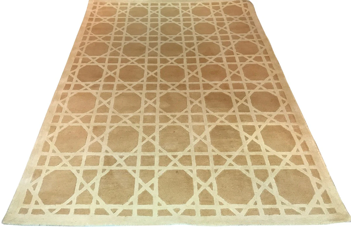 Casa Padrino alfombra de lujo de lana de Nueva Zelanda beige / crema 170 x 240 cm - alfombra de salón con mechones a mano