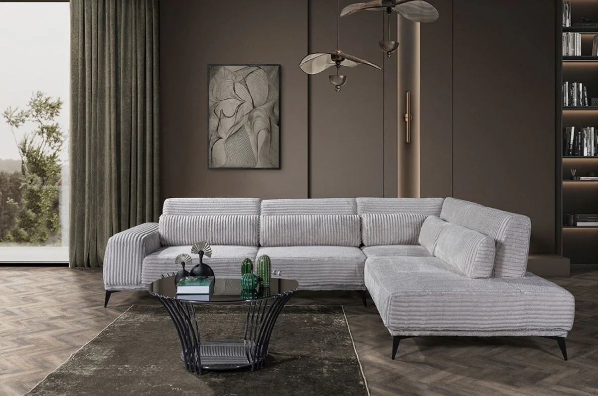 Casa Padrino sof¨¢ esquinero de lujo con respaldo ajustable gris / negro 330 x 240 cm