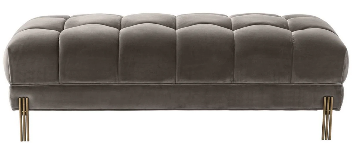 Casa Padrino banco de lujo gris / lat¨®n 133 x 59 x H. 42 cm - Banco Acolchado de Terciopelo con Patas de Acero Inoxidable - Colecci¨®n de Lujo