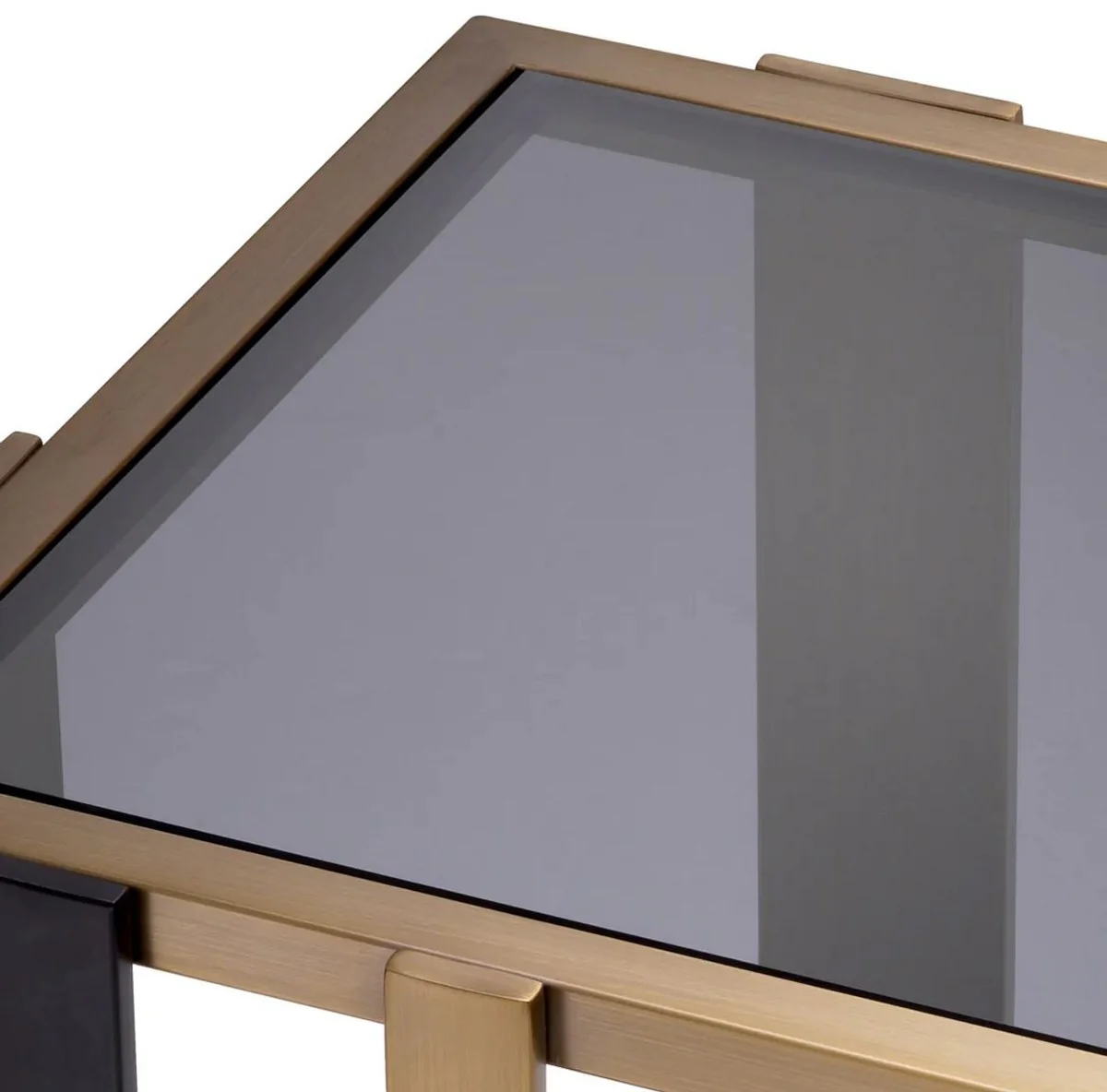 Casa Padrino mesa auxiliar de lujo lat¨®n / negro / gris 47,5 x 47,5 x A. 55,5 cm - Mesa cuadrada con tapa de vidrio - Muebles de sal¨®n - Muebles de lujo - Calidad de lujo