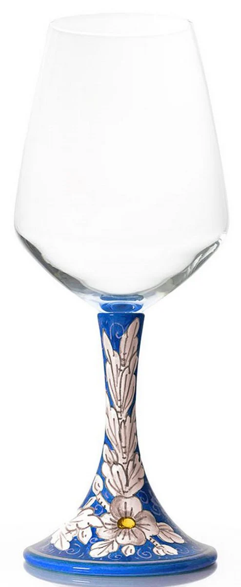Casa Padrino conjunto de 6 copas de vino de cer¨¢mica de lujo azul / multicolor A. 23,5 cm - Copas de vino hechas y pintadas a mano - Accesorios hoteles y restaurantes - Hecho en Italia