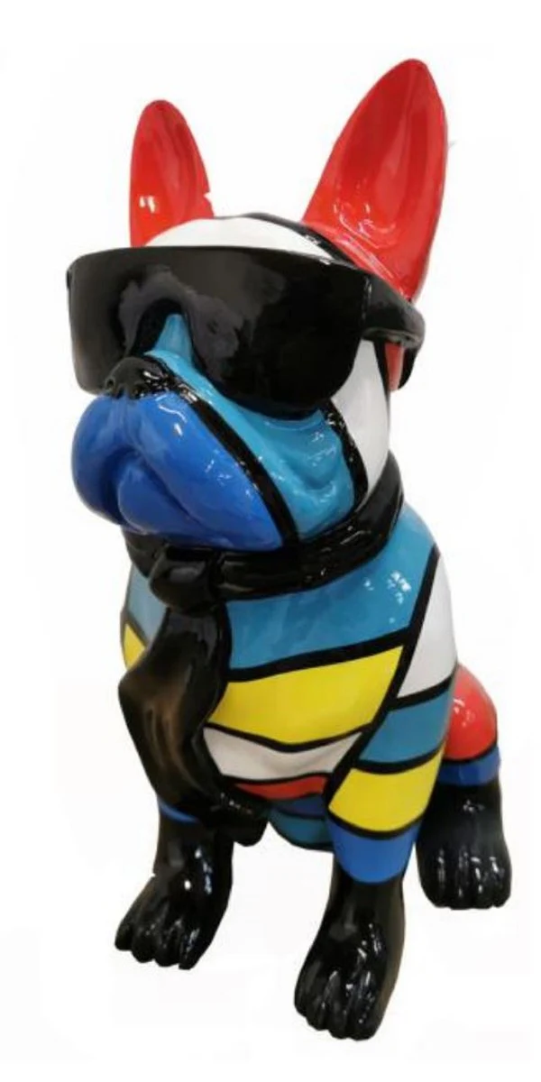 Casa Padrino escultura decorativa de lujo perro bulldog multicolor / negro A. 80 cm - Figura decorativa grande - Escultura decorativa XXL - Esculturas y figuras decorativas XXL de lujo