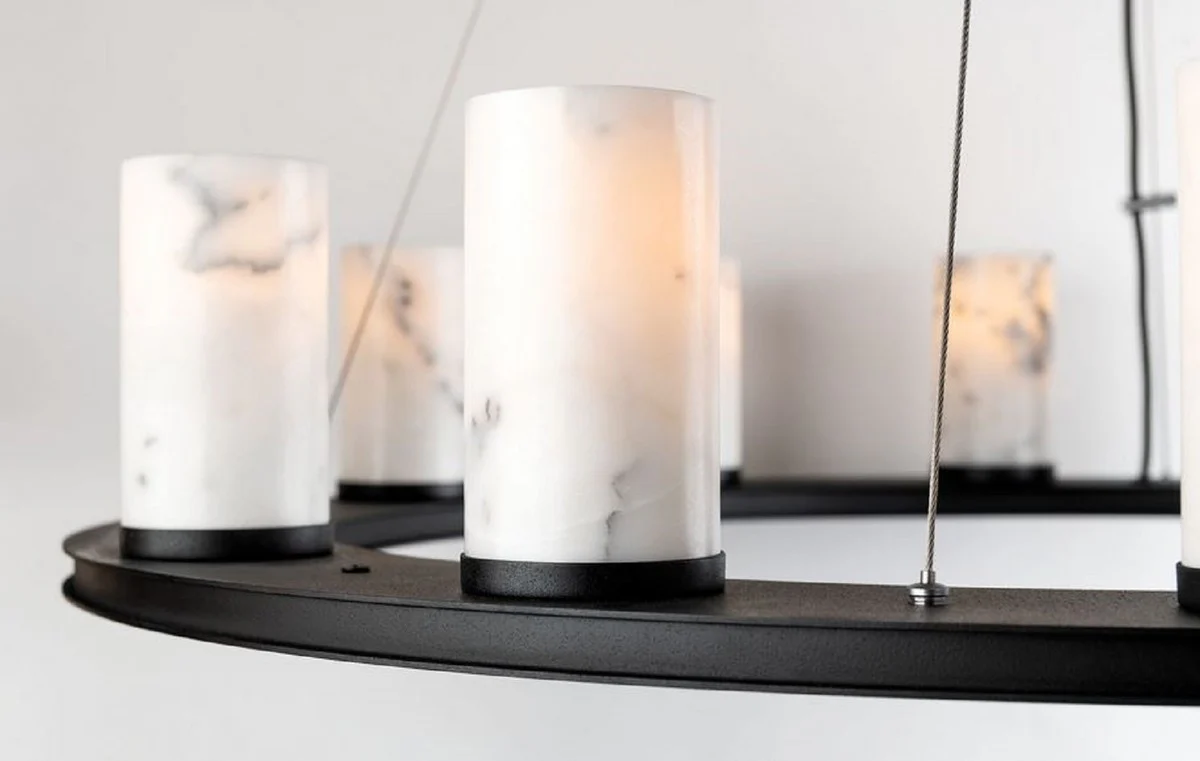 Casa Padrino lámpara colgante de lujo negro / blanco Ø 63,5 x H. 19,1 cm - Lámpara Colgante Redonda con Pantalla de mármol