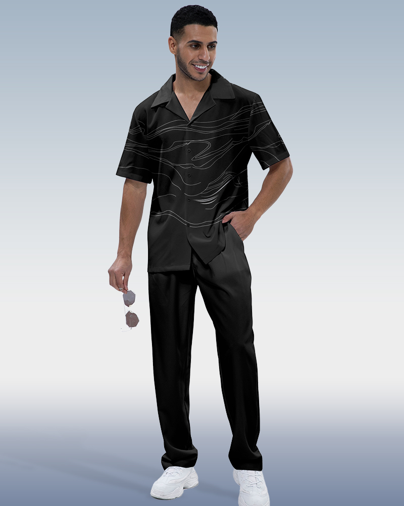 Black Lineart Short Sleeve Walking Set