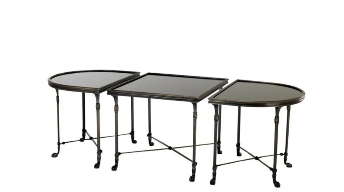 Casa Padrino luxury art deco designer side table set of 3 gunmetal with black glass - Hotel Table Furniture