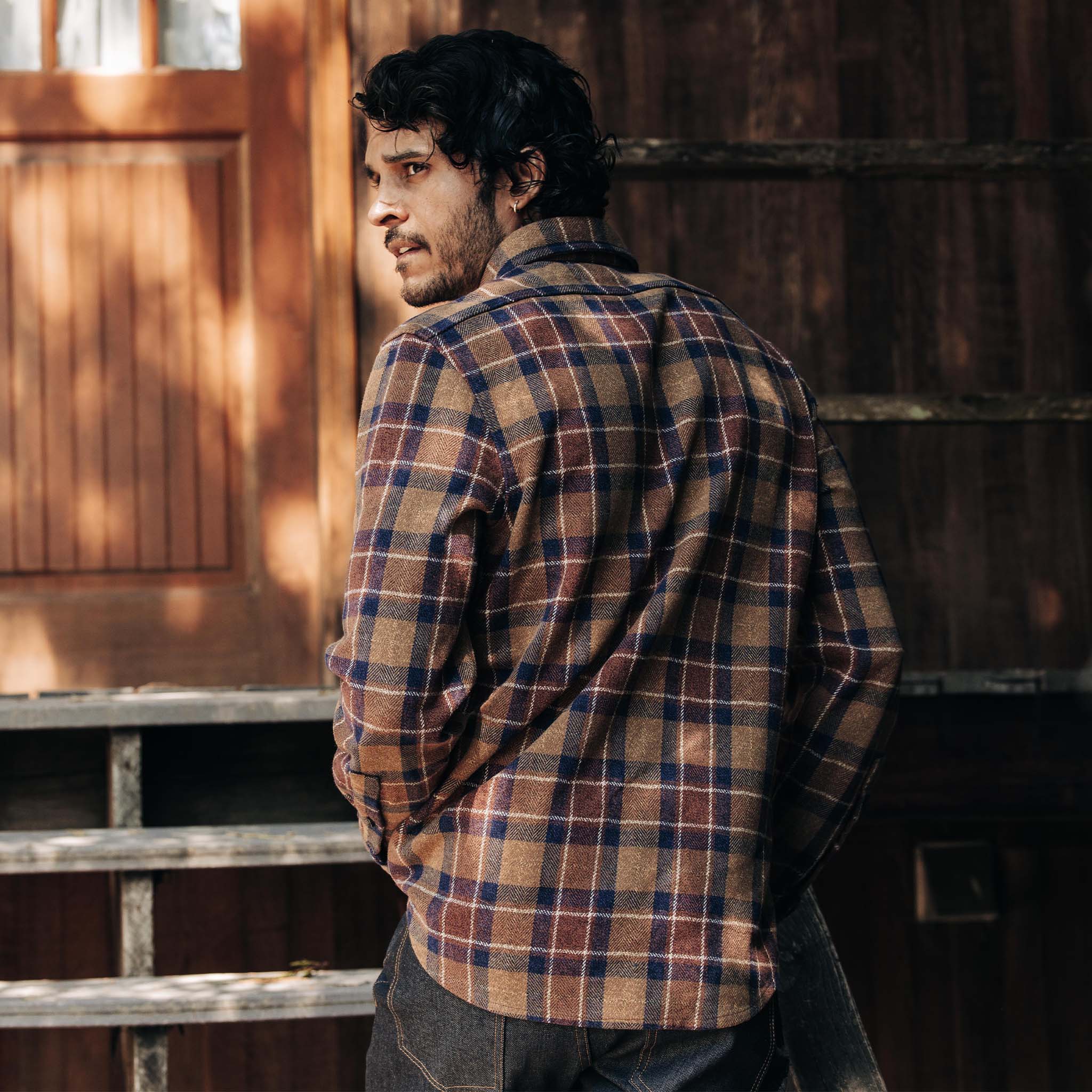 The Utility Shirt in Caramel Jaspe Herringbone Plaid