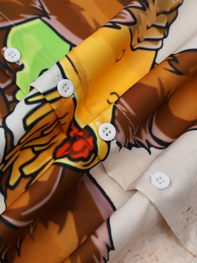 Gorilla Carrying Taco And Beer Chest Pocket Short Sleeve Casual Shirt