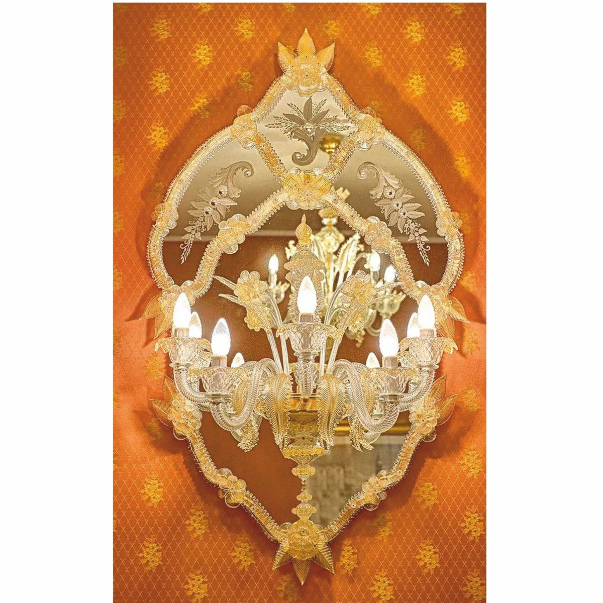 Casa Padrino espejo barroco de lujo con l¨¢mpara de pared amarillo A. 115 cm - Hecho en Italia