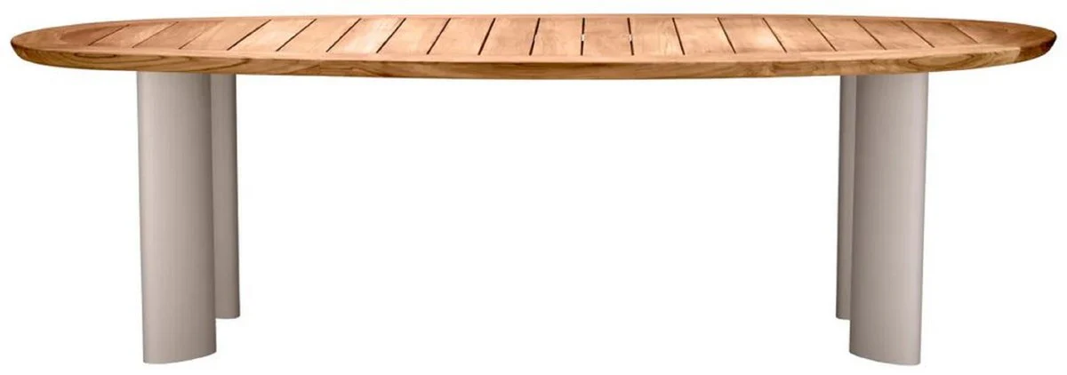 Casa Padrino mesa de jard¨ªn de lujo natural / arena 258,5 x 110 x A. 76 cm - Mesa de comedor de jard¨ªn con tapa de teca y patas de aluminio - Muebles de jard¨ªn y terraza - Calidad de lujo