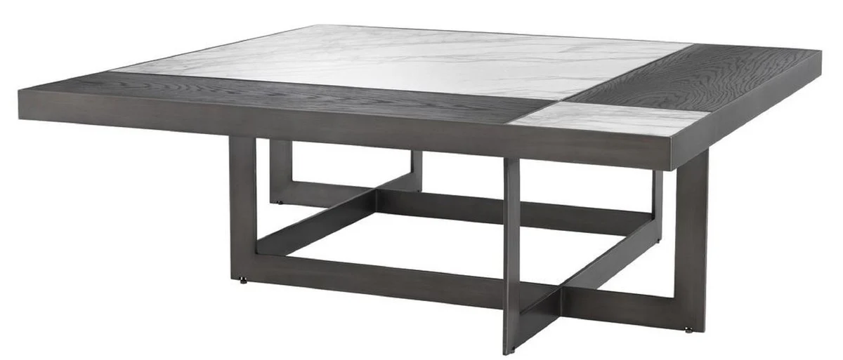 Casa Padrino mesa de centro de lujo blanco / morado / moca 110 x 110 x H. 35 cm - Mesa de Centro con Encimera de M¨¢rmol y Marco de Acero Inoxidable - Muebles de Lujo