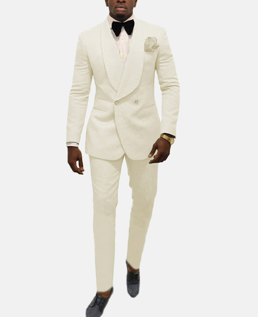 Dressy Plain Lapel Collar Double Breasted Slim Fit Blazer & Straight Pants 2Pcs Set