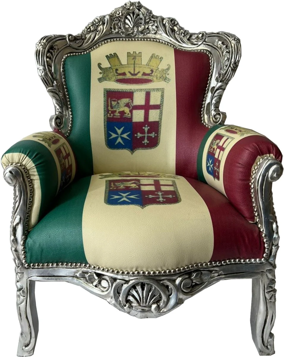 Casa Padrino sill¨®n barroco de cuero artificial dise?o italiano / plata - Muebles barrocos con dise?o italiano