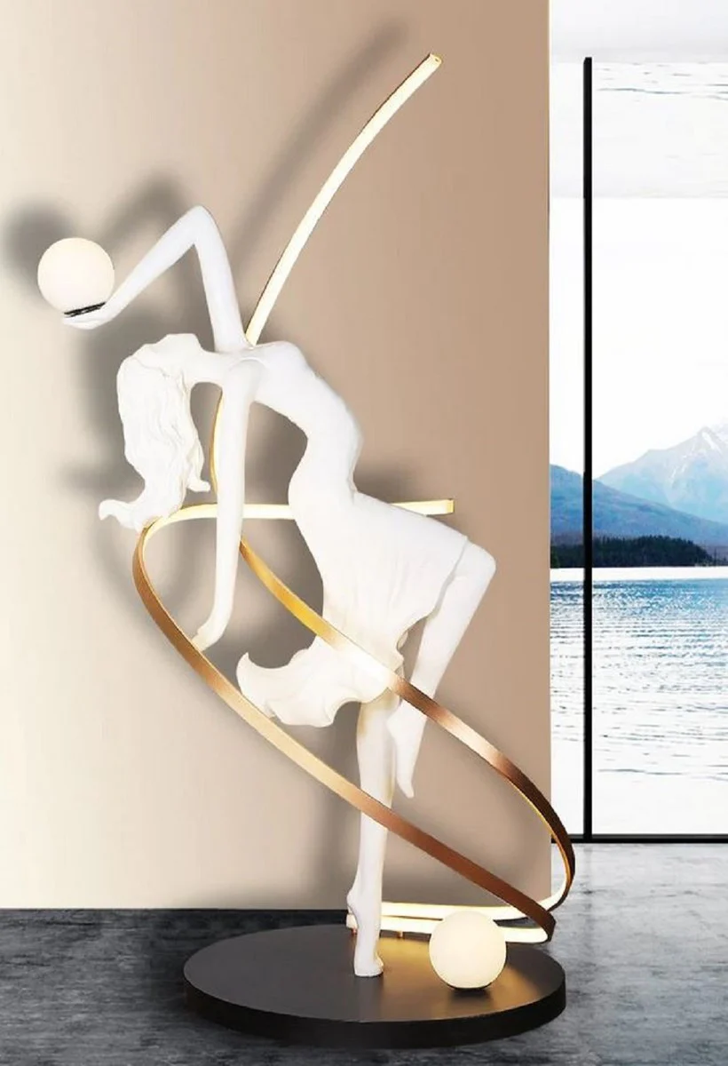 Casa Padrino lámpara de pie de lujo bailarina blanco / latón / negro A. 179 cm - Lámpara de pie LED de resina - Lámparas de pie de lujo - Luces de lujo - Muebles de lujo