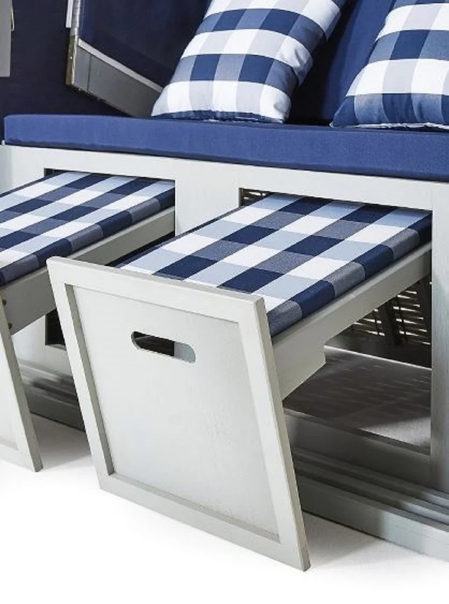 Casa Padrino silla de playa gris / azul / blanco 116 x 76 x A. 160 cm - Silla de playa de madera con techo e iluminaci¨®n LED - Muebles de jard¨ªn - Muebles de piscina - Muebles de exterior