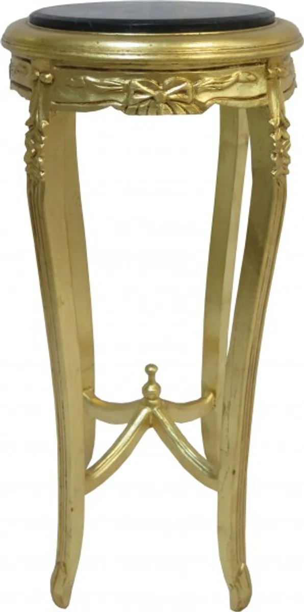 Casa Padrino Baroque XL side table with marble top round gold / black 91 x 41 cm Antique style