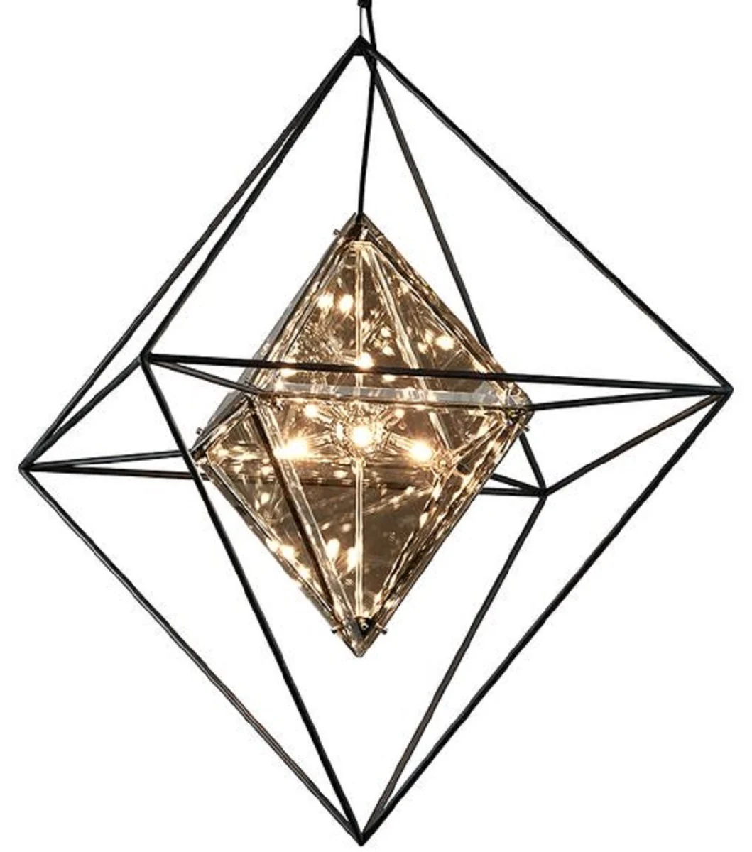 Casa Padrino Lámpara Colgante LED de Lujo 76,2 x 76,2 x H. 106,7 cm - Lámpara de Diseño con Marco de Hierro Forjado Hecho a Mano