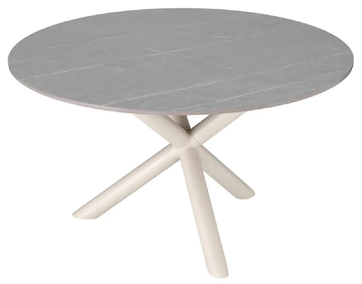 Casa Padrino mesa de jard¨ªn de lujo gris / arena ? 130 x A. 74,5 cm - Mesa de jard¨ªn redonda con tablero de cer¨¢mica - Muebles de jard¨ªn y terraza - Muebles de exterior de lujo