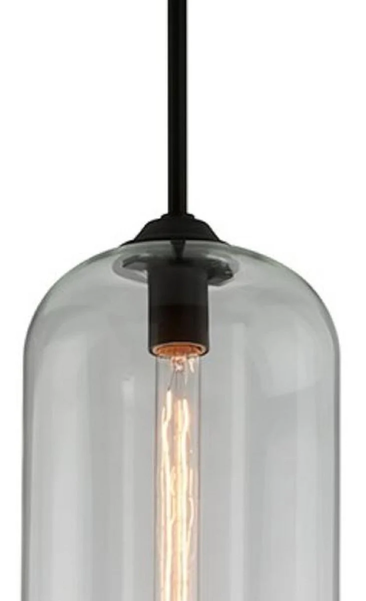 Casa Padrino lámpara colgante de lujo negro Ø 20,3 x H. 40 cm - Lámpara Colgante con Pantalla de Vidrio Redonda