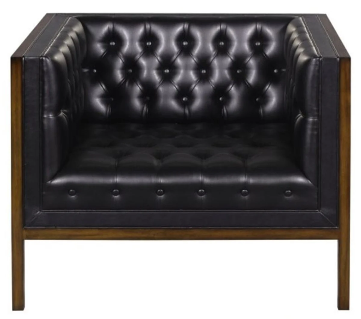 Casa Padrino Chesterfield Sillón de Cuero Genuino Negro / Marrón 91 x 78 x H. 72 cm - Muebles de Hotel